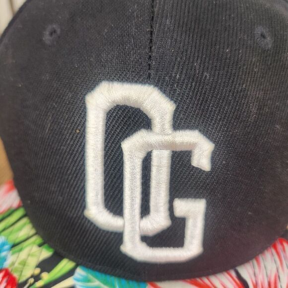 OG Official Genius Crown Snapback Hat Cap Black Floral Hawaiian Flowers Tropical - Picture 3 of 11